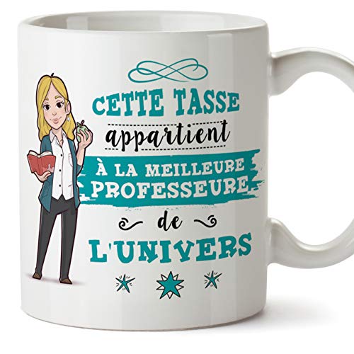 MUGFFINS (Taza en francés) Tazas Originales de café y Desayuno del Profesor para Dar a los Trabajadores Profesionales - Esta Jarra Pertenece al Mejor Profesor del Universo - Cerámica 350 ml