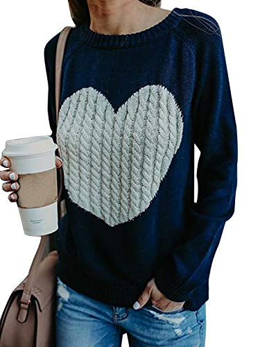 Mujer sudaderas Básico Punto Suéter de Moda O-Cuello Otoño Invierno Oversize Jerseys Blusas Abrigo Tops (Small, Azul)