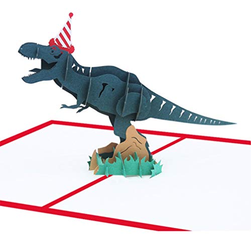 MUROAD Tarjeta de Felicitación para Cumpleaños - 3D Pop up Tarjetas de cumpleaños para niños, Dinosaurio