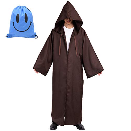 Myir JUN Capa con Capucha de Halloween para Hombre, Disfraz de Caballero para Adulto Carnaval Medieval Traje Ropa Cosplay (L, Marrón)