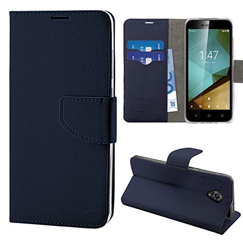 N Newtop - Funda compatible para Vodafone Smart Prime 7, HQ Lateral Funda Libro Flip Cierre Magnético Cartera Simil Piel Stand (Azul)