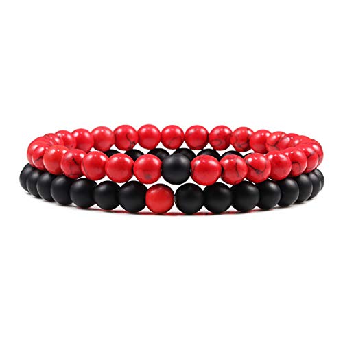 N/Ａ Aniversario del día de la Madre 2 unids/Set Pulsera de Distancia para Parejas 6mm Piedra Natural Negro Mate Pulseras clásicas con Cuentas para Hombres Mujeres Regalo de joyería para Mejor Amigo