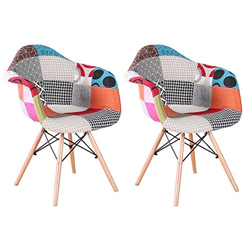 N/C – Juego de 2 sillas de cocina, silla de comedor, asiento de lino, estilo escandinavo, patchwork, color rojo