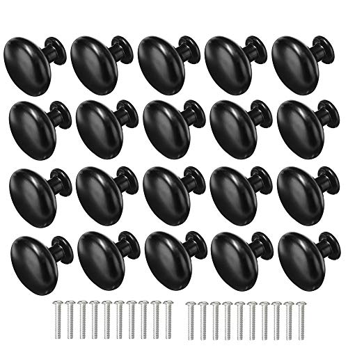 Negro Pomo para Cajones,20PCS Pomo de armario redondo, tirador para cajón, Pomos y Tiradores de Muebles,para Puertas, Armarios de Cocina,Cajones (Redondo)