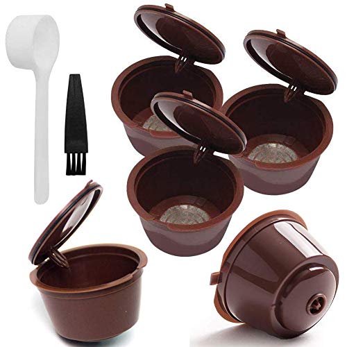 NorCWulT Filtro de café plástica cápsulas de café de Filtro Copas Recargable Filtro Reutilizable Cuchara Cepillo para Dolce Gusto Máquinas Brown