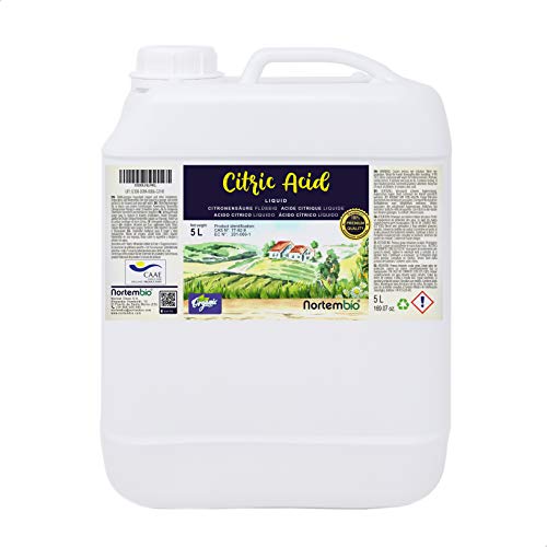 Nortembio Ácido Cítrico 5L. Líquido Concentrado, 100% Puro. para Producción Ecológica. Producto CE. E-Book Incluido.