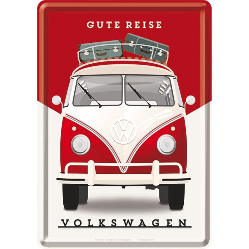 Nostalgic-Art 10301 Volkswagen VW – Buen Viaje, Chapa Postal 10 x 14 cm, Metal, Multicolor, 10 x 14 x 0.2 cm