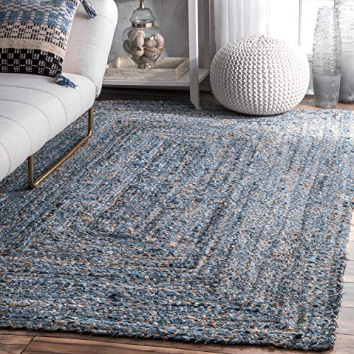 nuLOOM Mano Trenzado otelia Vaquero y Yute Alfombra, algodón, Azul, 4' x 6'