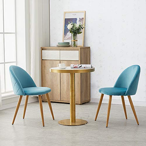 OFCASA Set de 2 Moderno Azúl Sillas de comedor Tela de terciopelo Sillas Cocina con patas de metal Asiento tapizado silla de salón Hogar Mueble