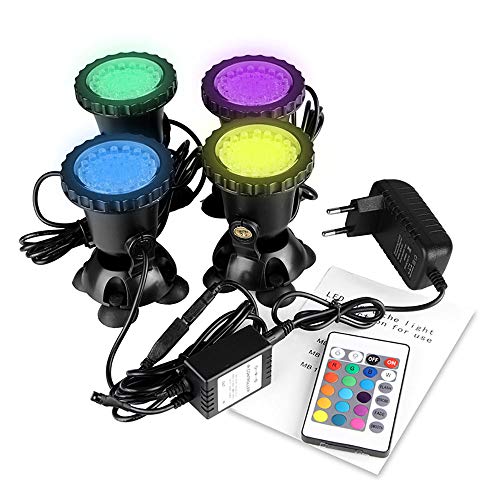 ONEVER llevó el kit subacuático del proyector con teledirigido | 4pcs multicolor RGB acuario luces con enchufe de la UE