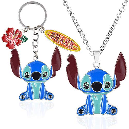 OYSJ Collar Star Baby Stitch,Llavero Lilo & Stitch,Disney Llavero y Collar de Metal sin níquel, Diseño de Animales de la Familia y los Animales, Colgante de Coche,Collar Llavero