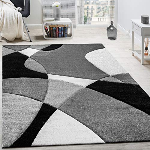 Paco Home Alfombra De Diseño Moderna Estampado Geométrico Contorneada En Negro Blanco, tamaño:240x330 cm