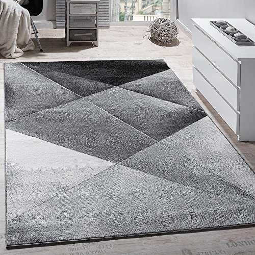 Paco Home Alfombra De Diseño Moderno De Velour Geométrico Mezclado En Gris Negro Y Blanco, tamaño:120x170 cm