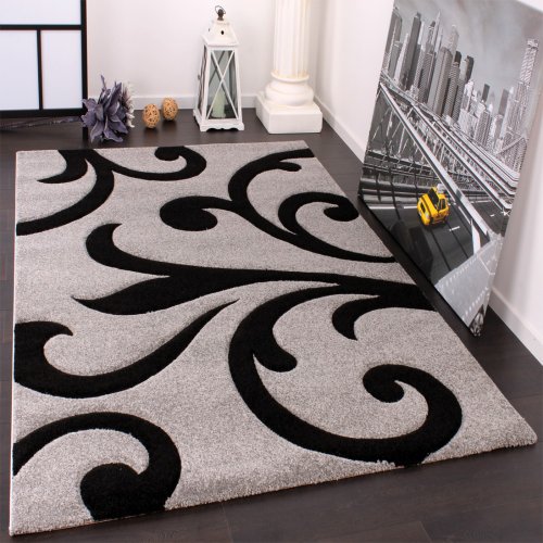 Paco Home Alfombra De Diseño - Ornamentos Contorneados En Gris Negro, tamaño:160x230 cm