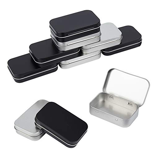 PandaHall 10 Cajas de Metal pequeñas rectangulares vacías con bisagras Cajas contenedores de 3.7 x 2.3 x 0.86 Pulgadas Plata y Negro Mini Caja portátil pequeño Kit de Almacenamiento Organizador