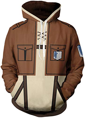 PANOZON Sudadera Hombre Anime Impresa 3D de Attack on Titan Figuras Scouting Legion Ataque a los Titanes (S, Marrón 2-1)