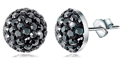 PAPOLY®, Pendientes SWAROVSKI® 0.31INCH/0.8CM, PLATA DE LEY 925,Gratis Gamuza limpia plata 25x10cm y Caja de Regalo. (NEGRO)