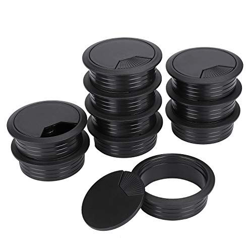 Pasacables de Mesa Negro Cable de Escritorio de La Computadora de La Pc Circular de Plástico para Office Home Worktop 60mm 10 Piezas