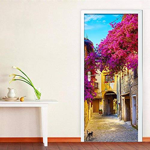 Pegatinas de Pared 3D 83x204cmCiudad provenzal 3D Etiqueta De Puerta Autoadhesiva Extraíble Impermeable Diy Adhesivo Decorativo De Puerta Autoadhesivo Pegatinas De Pared Decoración De Hogar Arte Moder