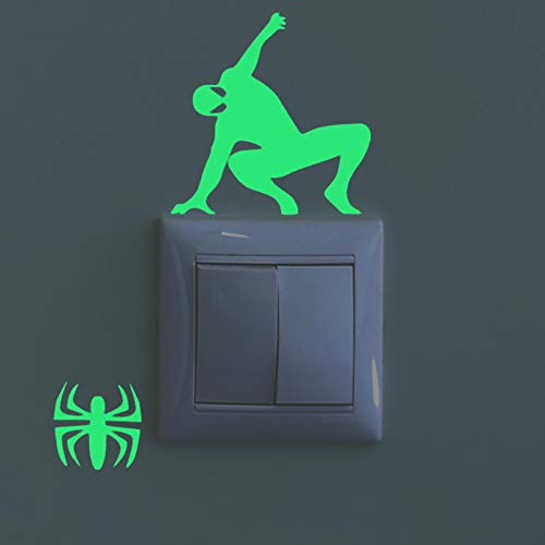 Pegatinas de pared BRILLAN EN LA OSCURIDAD. Vinilo decorativo para enchufe o interruptor de SPIDERMAN. Pegatinas FLUORESCENTES. Láminas luminosas