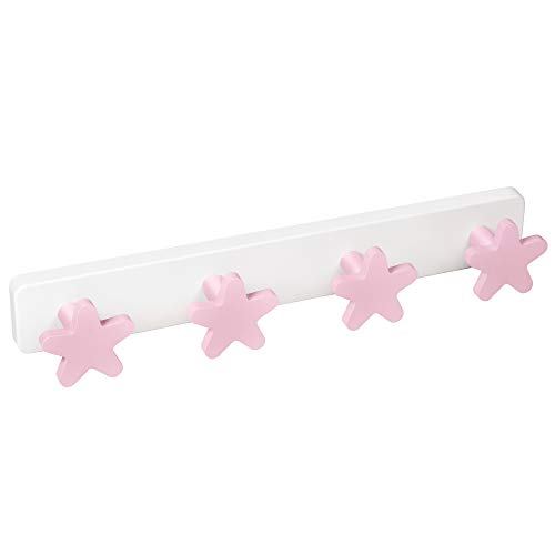 PERCHA Pared habitación BEBÉ Estrellas rosa madera lacada con base plástico resina ABS 410x60MM