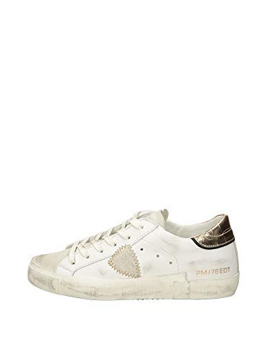 Philippe Model Paris X Veau Croco Zapatillas Moda Mujeres Blanco/Oro - 40 - Zapatillas Bajas Shoes