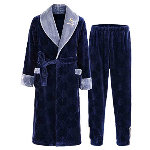 Pijama Gruesa Bata Larga De Los Hombres De Invierno Franela Albornoz Adecuada For La Temperatura De 10-18 Grados De Los Hombres (Color : Blue, Size : SG)