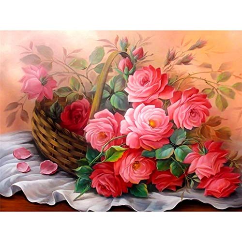 Pinturas Sin Marco Pintar por Numeros para Niños Kit para pintar por números DIY Pintura al óleo para Adultos 16"X 20" (40 x 50 cm)(Flores rosadas)