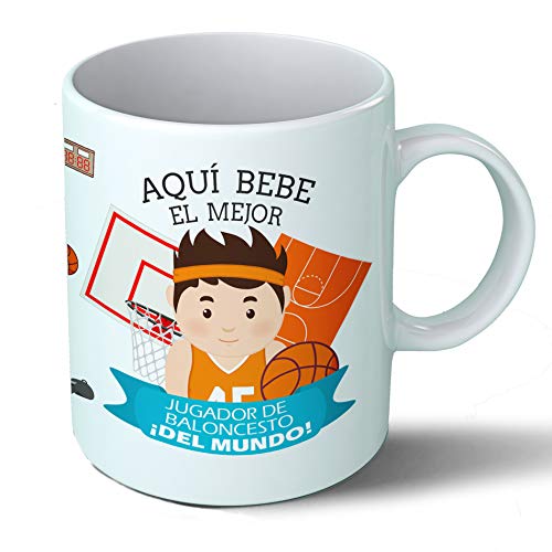 Planetacase Taza Desayuno Aquí Bebe el Mejor Jugador de Baloncesto del Mundo Regalo Original basquet Deportes Ceramica 330 mL