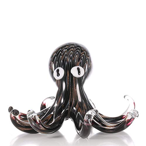 PQXOER Escultura de vidrio negro pulpo regalo cristal ornamento animal estatuilla Handblown decoración del hogar Figuras coleccionables