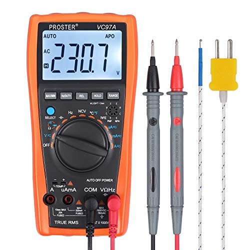 Proster Multímetro Digital 3999 LCD Automático Rango Medidor de Capacitancia con Resistencia DC / AC Voltaje de Corriente del Transistor del Diodo de Continuidad (Incluye Contacto sonda Temperatura )