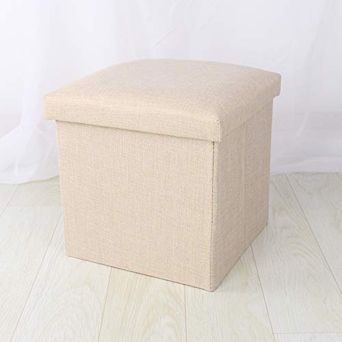 Puff Asiento Almacenaje, Baules Almacenaje, Reposapies de Oficina, para la Habitación de los Niños, Dormitorio, Banco de Zapatos, Caja de Juguetes,Beige,38x38x38cm