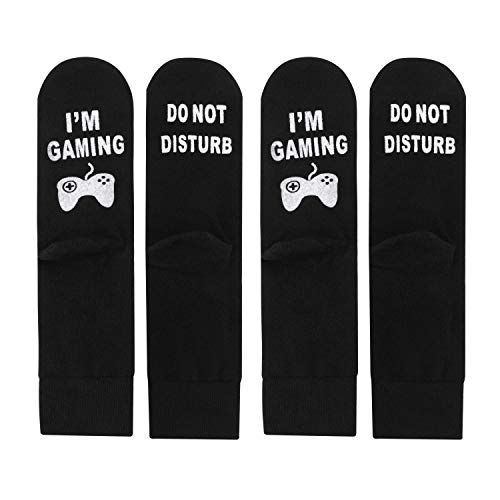 QKURT " Do Not Disturb, I'm Gaming Calcetines de Tobillo Divertidos Calcetines de Pantorrilla (2 Pares), Calcetines de algodón Calcetines de Jugador - Regalo de cumpleaños de Navidad Newyear