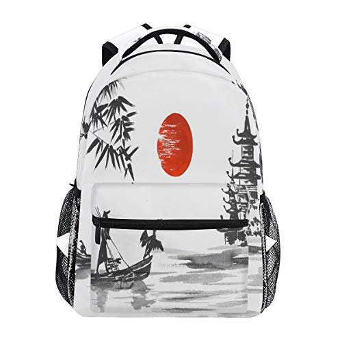 QMIN Mochila Japonesa con diseño de Atardecer para la Escuela, para Viajes, Universidad, Mochila con Cremallera, Bolsa de Hombro para Senderismo, Camping, para niños, niñas, Mujeres y Hombres