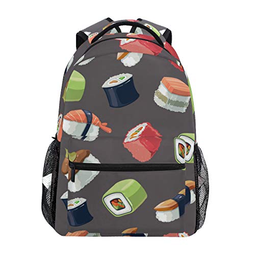 QMIN Mochila Japonesa con diseño de Sushi para la Escuela, Viajes, Universidad, Mochila con Cremallera, para Senderismo, Camping, Bolsa de Hombro organizadora para niños, niñas, Mujeres, Hombres