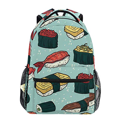 QMIN Mochila Japonesa con diseño de Sushi para la Escuela, Viajes, Universidad, Mochila con Cremallera, para Senderismo, Camping, Bolsa de Hombro organizadora para niños, niñas, Mujeres, Hombres