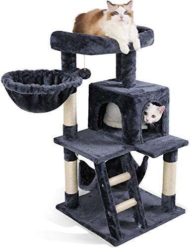 rabbitgoo Rascador para Gatos Árbol para Gato 99CM Multi-Piso Rascadores con Nido y Hamaca Grande Árbol Rascador para Escalar Centro de Juego con Percha de Felpa para Actividad y Relajante Gris Oscuro