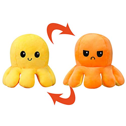 RecontraMago Pulpo Reversible Peluche Grande - Super Suave - Pulpos Distintos Colores - Juguetes muñecos - Cara Feliz niños tiktok (Amarillo-Naranja)