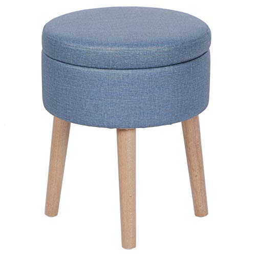 Redondo Puff BaúL Taburete Asiento Otomana Taburete Redondo Puff Caja de Almacenamiento, Pies De Madera-Otomana Gris con Pies de Madera-Otomana Gris Funda Desmontable y Almohadilla(azul marino)