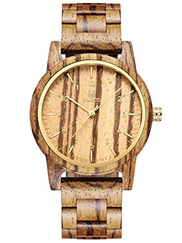 Reloj de Madera de Pulsera Natural Cuarzo Impermeable para Hombre Mujer (Zebra)