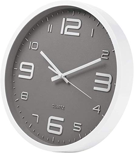 Reloj de Pared Moderno, 12 Pulgadas de Cuarzo silencioso sin tictac Reloj de Pared Decorativo para la Oficina de la Escuela, Marco de ABS Grueso / Cubierta de Cristal HD-Gris