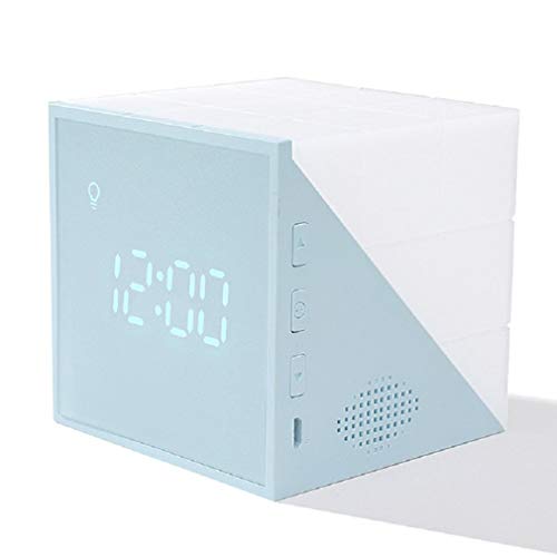 Reloj Despertador con Cubo Rubik silencioso LED Creativo Digital electrónico para niños (Azul Claro)