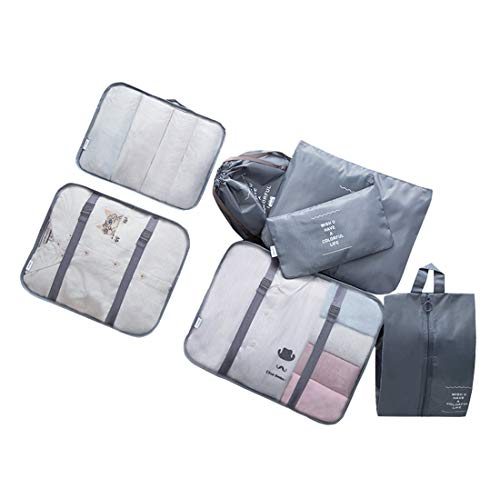 Repuhand 7Pcs Organizador de Equipaje Cubos de Embalaje para Viaje Bolsa de Equipaje Plegable Maleta de compresión Cubos Ropa de Viaje Artículos de tocador Zapatos Bolsas de Almacenamiento