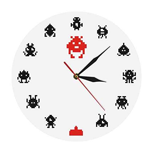 Retro Game Space Alien Invader Kid Room Reloj de Pared Pixel Art Invader Monster Arcade Games Reloj de Pared Moderno Game Room Wall Art