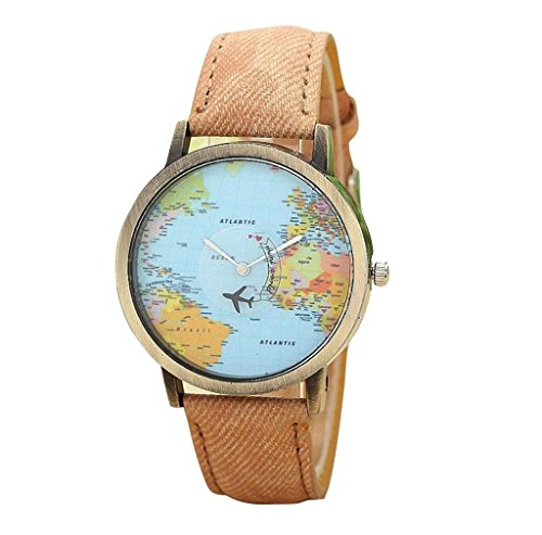 RETUROM Viaje Global Fashion En avión Mapa Vestido de Las Mujeres del Reloj de la Banda de Tela de Mezclilla