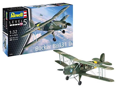 Revell GmbH Revell 03886 3886 1:32 Bücker Bü131 Jungmann - Kit de Modelo de plástico, Multicolor, 1/32