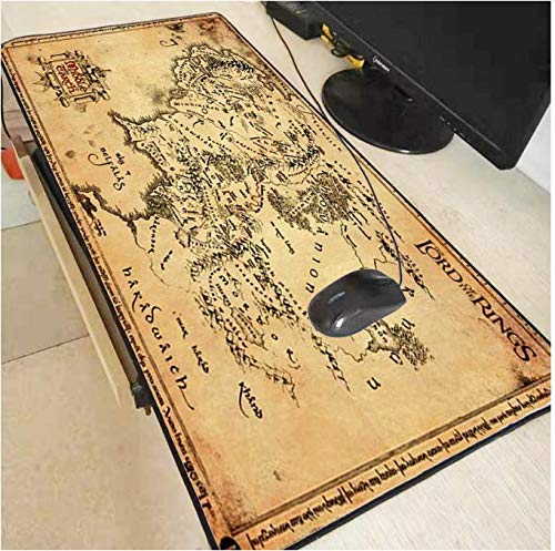 RKZM El Mapa de El Señor de los Anillos Alfombrilla de ratón para Juegos extendidos Bordes cosidos Impermeable Ancho y Largo Alfombrilla de Goma Alfombrilla para Teclado 900 * 400 * 3Mm