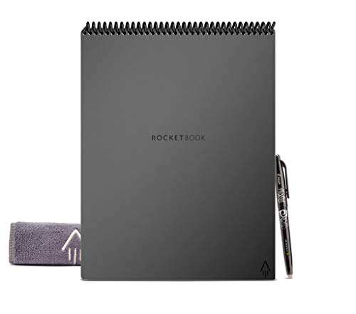 Rocketbook Flip Libreta A5 – Cuaderno A5 Tamaño Ejecutivo Gris – Cuaderno Inteligente Infinitamente Reutilizable - Cuadricula de Puntos - Incluye Lápiz Pilot FriXion y Borrador