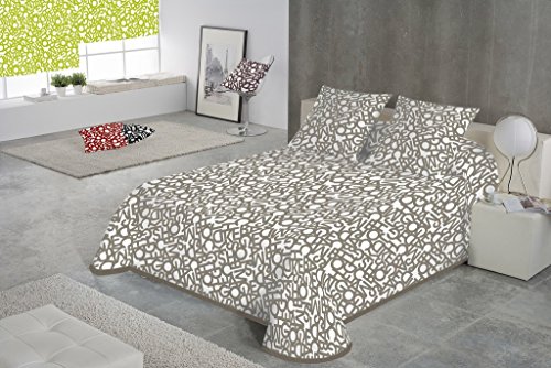 SABANALIA - Colcha Estampada Letras (Disponibe tamaños) - Cama de 150-250 x 280 cm, Beige