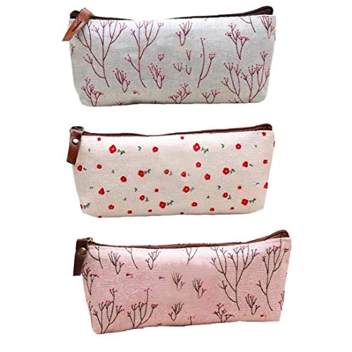 Sanfiyya Bolsa Caja de la Pluma lápiz cosmético Floral del Estilo del Campo Rural Celular Holder Multifuncional 3PCS